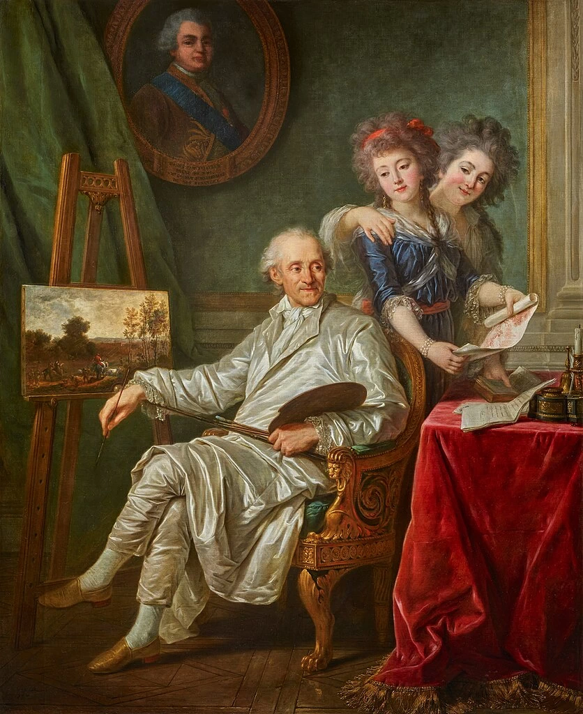 Ritratto di Jules - David Cromot, barone del villaggio con le due figlie